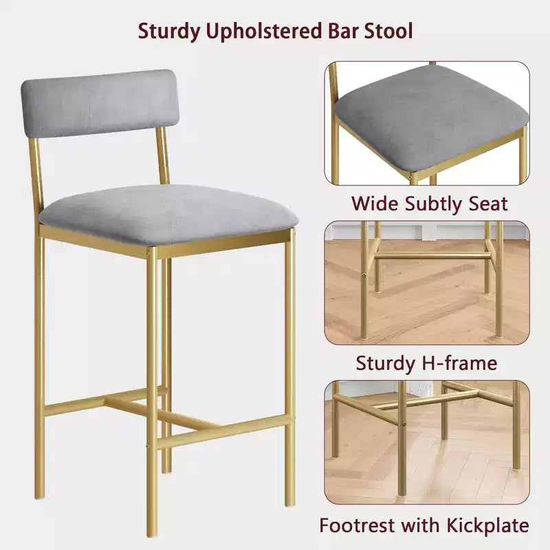 Acekool 25 5 Counter Height Bar Stools Set of 4 Upholstered Kitchen Chairs and Footrest for Island