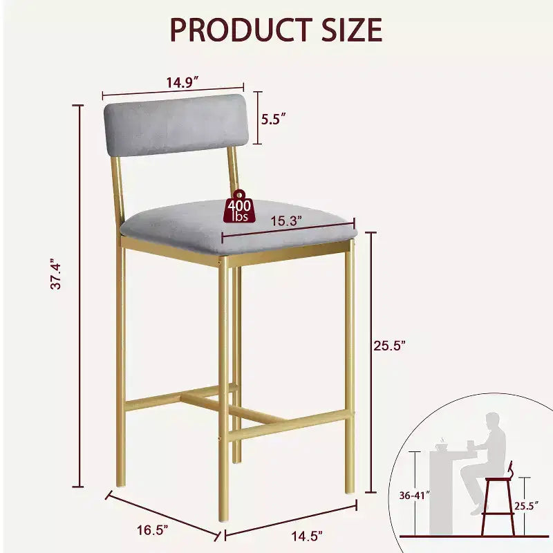Acekool 25 5 Counter Height Bar Stools Set of 4 Upholstered Kitchen Chairs and Footrest for Island