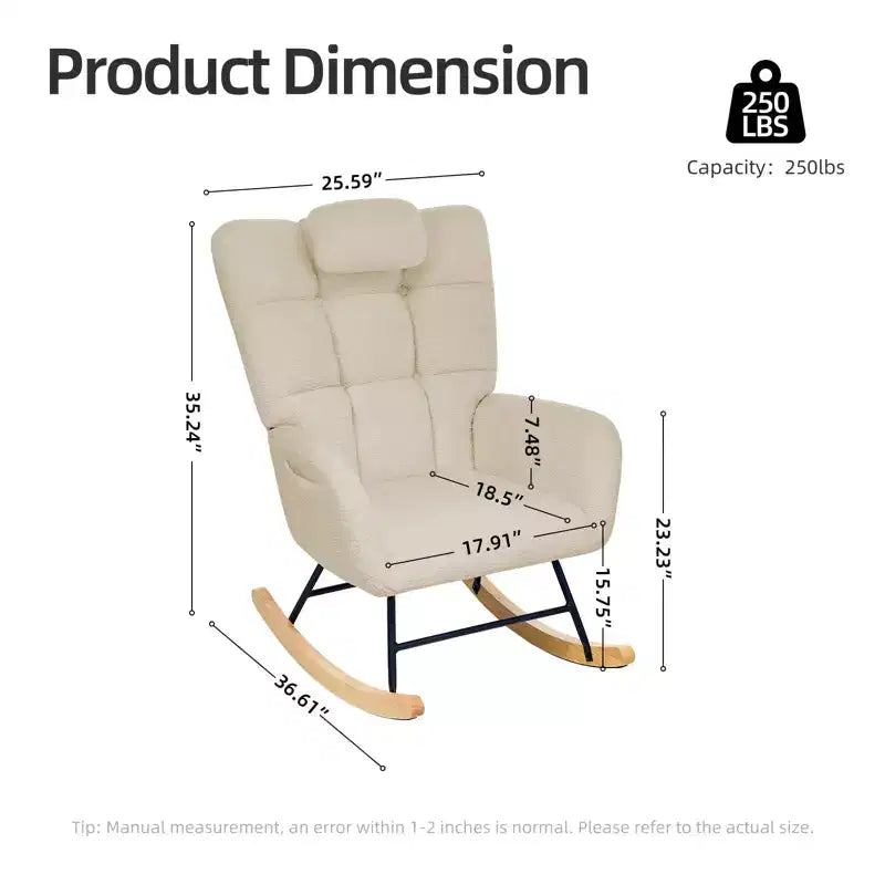 Nursery Rocking Chair, Comfort Glider with High Backrest, Padded Seat, Green Accent Chair for Living Room, Bedroom