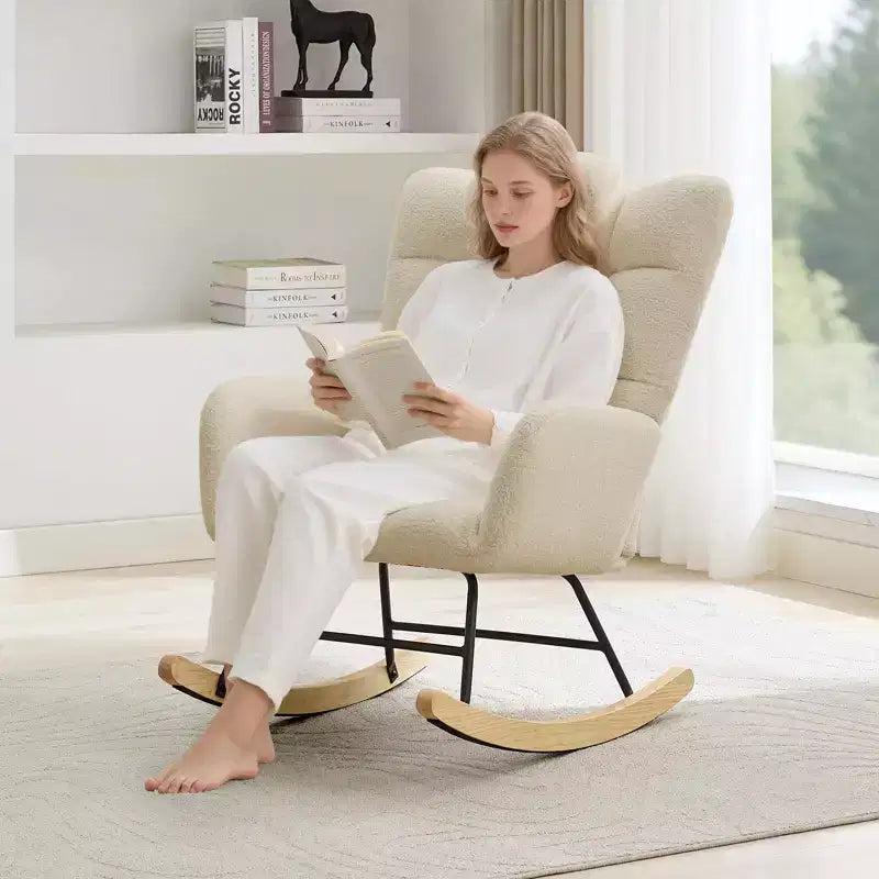 Nursery Rocking Chair, Comfort Glider with High Backrest, Padded Seat, Green Accent Chair for Living Room, Bedroom