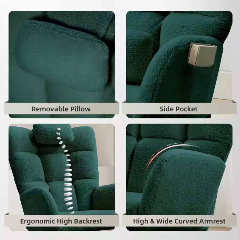 Nursery Rocking Chair, Comfort Glider with High Backrest, Padded Seat, Green Accent Chair for Living Room, Bedroom
