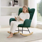 Nursery Rocking Chair, Comfort Glider with High Backrest, Padded Seat, Green Accent Chair for Living Room, Bedroom