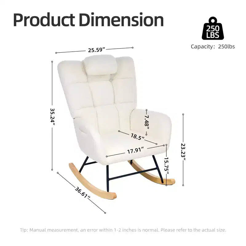 Nursery Rocking Chair, Comfort Glider with High Backrest, Padded Seat, Green Accent Chair for Living Room, Bedroom