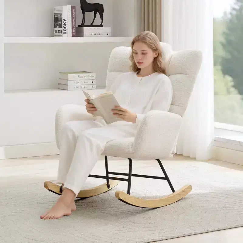 Nursery Rocking Chair, Comfort Glider with High Backrest, Padded Seat, Green Accent Chair for Living Room, Bedroom