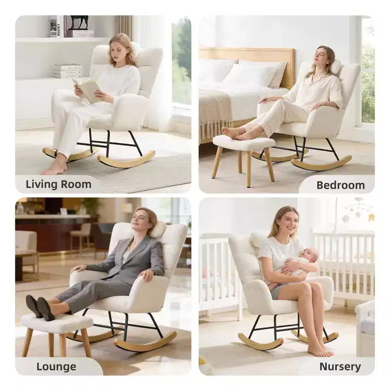 Nursery Rocking Chair, Comfort Glider with High Backrest, Padded Seat, Green Accent Chair for Living Room, Bedroom