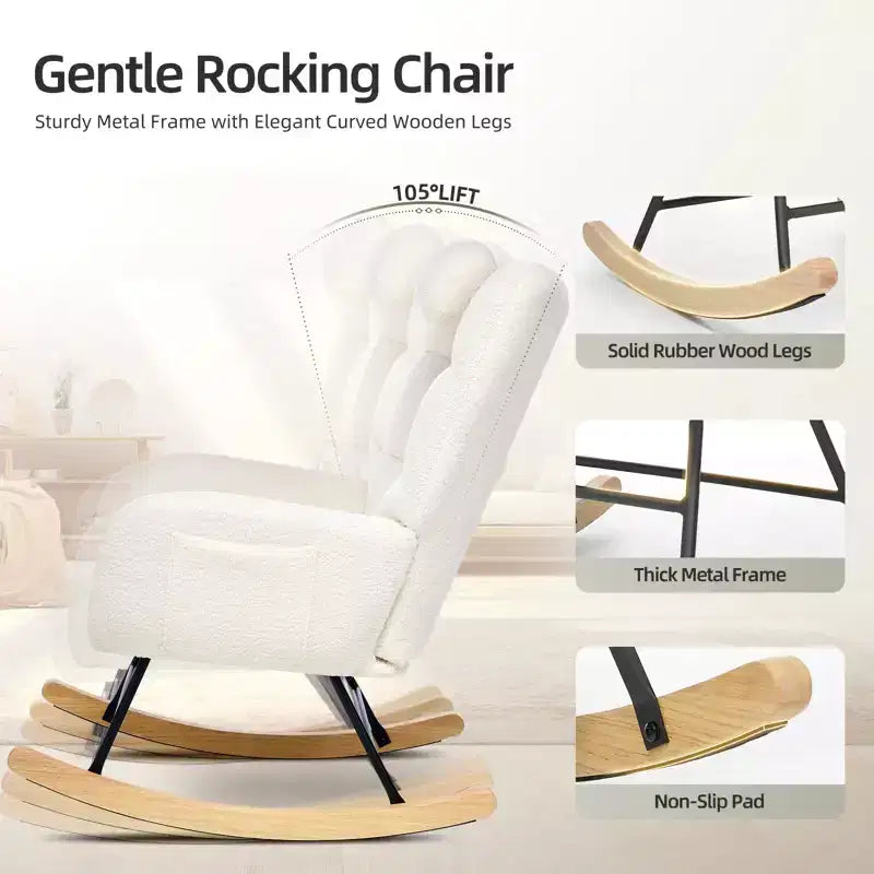 Nursery Rocking Chair, Comfort Glider with High Backrest, Padded Seat, Green Accent Chair for Living Room, Bedroom