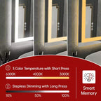 SUMERAIN 24x36 Wall Vanity Mirror Tempered Glass, Anti-Fog ETL Bathroom Mirror Smart Memory Setting