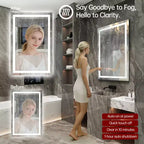 SUMERAIN 24x36 Wall Vanity Mirror Tempered Glass, Anti-Fog ETL Bathroom Mirror Smart Memory Setting