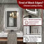 SUMERAIN 24x36 Wall Vanity Mirror Tempered Glass, Anti-Fog ETL Bathroom Mirror Smart Memory Setting