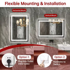 SUMERAIN 24x36 Wall Vanity Mirror Tempered Glass, Anti-Fog ETL Bathroom Mirror Smart Memory Setting
