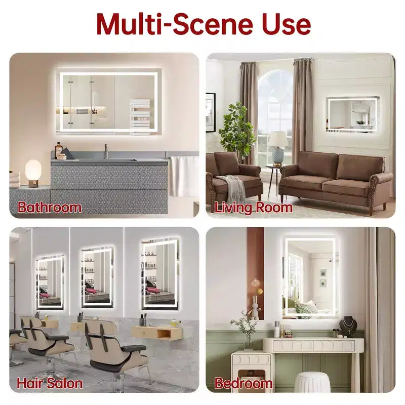 SUMERAIN 24x36 Wall Vanity Mirror Tempered Glass, Anti-Fog ETL Bathroom Mirror Smart Memory Setting