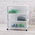 Sterilite Wide 3 Drawer Storage Cart, Plastic Rolling Organizer, White Frame