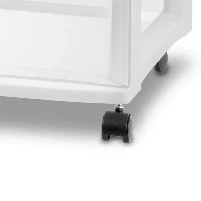 Sterilite Wide 3 Drawer Storage Cart, Plastic Rolling Organizer, White Frame