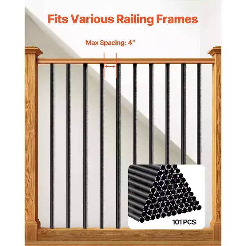 VEVOR Staircase Balusters 101 Pack, 32 In Aluminum Stair Balusters, 3/4 In Rainwater-Proof Round Metal Spindle Railing, Black