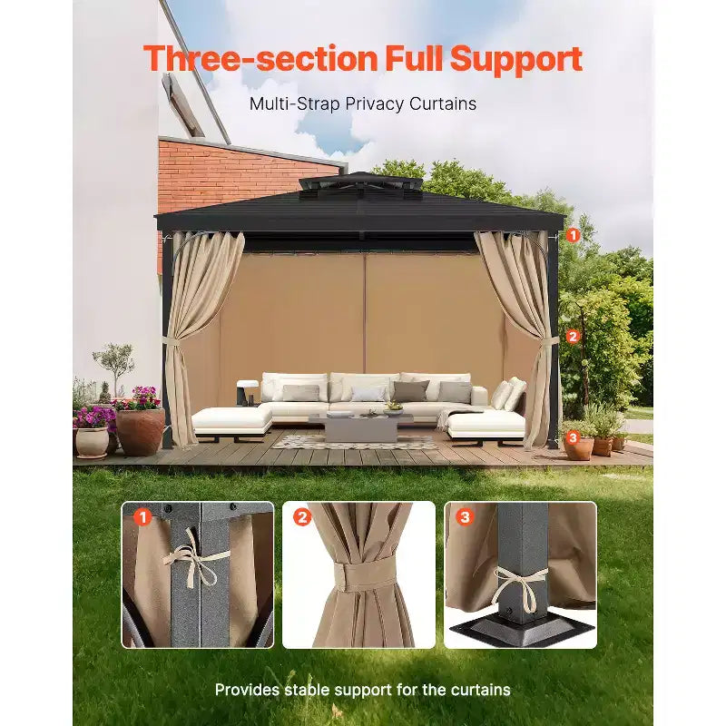 VEVOR Gazebo Curtains Outdoor, Fit Most 12'x10'x6.7' Gazebos, 4-Panel Sidewall Gazebo Privacy Curtains with Zippers, Outdoor Curtain Replacement,Khaki