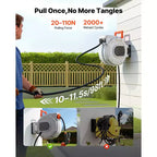 VEVOR Retractable Garden Hose Reel, 1/2 in x 50 ft, Wall Mounted Hose Reel with 9-Function Sprayer Nozzle and 180 Swivel Bracket,Grey