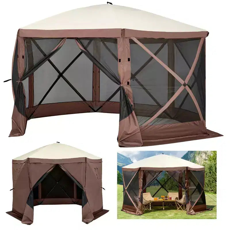 Gazebo Screen Tent, 12 X 12 Ft, 6 Sided Pop-up Camping Canopy Shelter Tent with Mesh Windows, Portable Carry Bag
