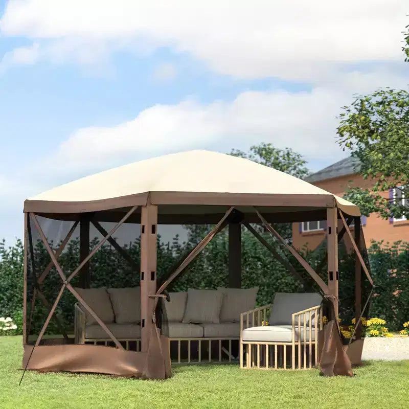 Gazebo Screen Tent, 12 X 12 Ft, 6 Sided Pop-up Camping Canopy Shelter Tent with Mesh Windows, Portable Carry Bag