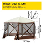 Gazebo Screen Tent, 12 X 12 Ft, 6 Sided Pop-up Camping Canopy Shelter Tent with Mesh Windows, Portable Carry Bag