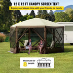 Gazebo Screen Tent, 12 X 12 Ft, 6 Sided Pop-up Camping Canopy Shelter Tent with Mesh Windows, Portable Carry Bag