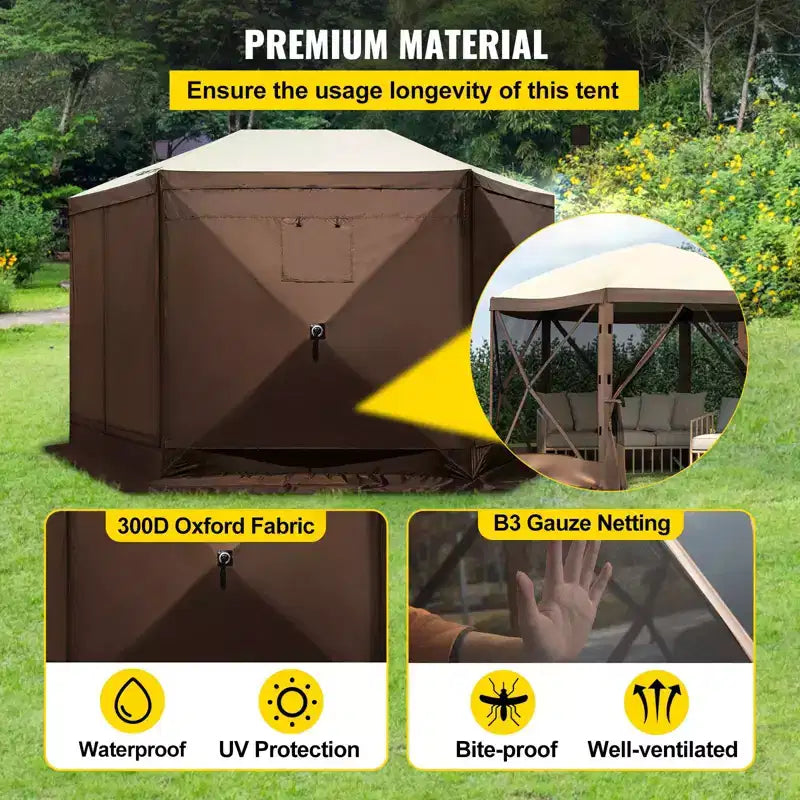 Gazebo Screen Tent, 12 X 12 Ft, 6 Sided Pop-up Camping Canopy Shelter Tent with Mesh Windows, Portable Carry Bag