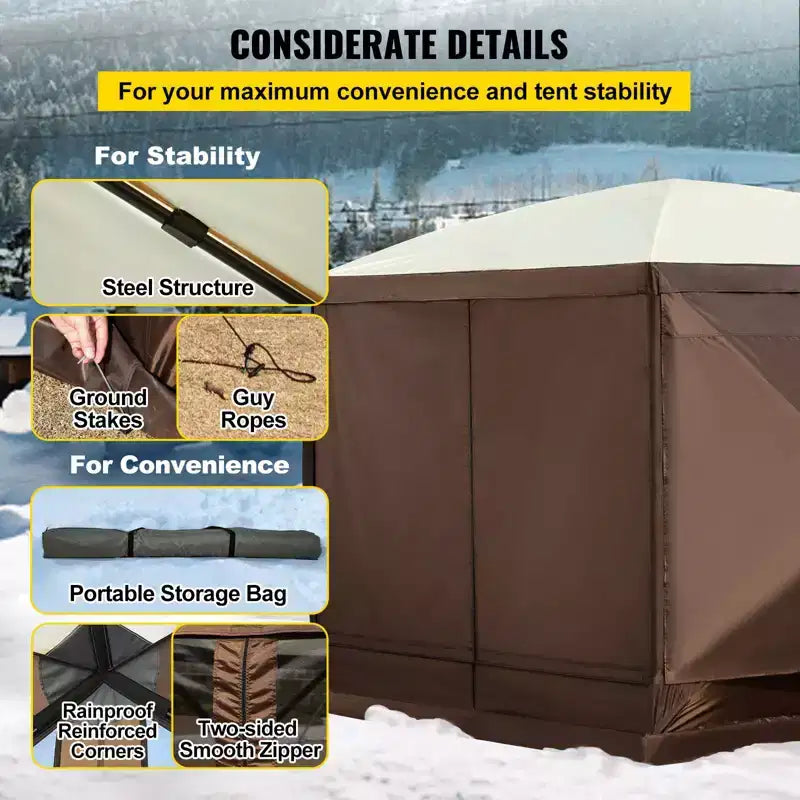 Gazebo Screen Tent, 12 X 12 Ft, 6 Sided Pop-up Camping Canopy Shelter Tent with Mesh Windows, Portable Carry Bag