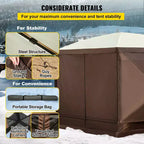 Gazebo Screen Tent, 12 X 12 Ft, 6 Sided Pop-up Camping Canopy Shelter Tent with Mesh Windows, Portable Carry Bag