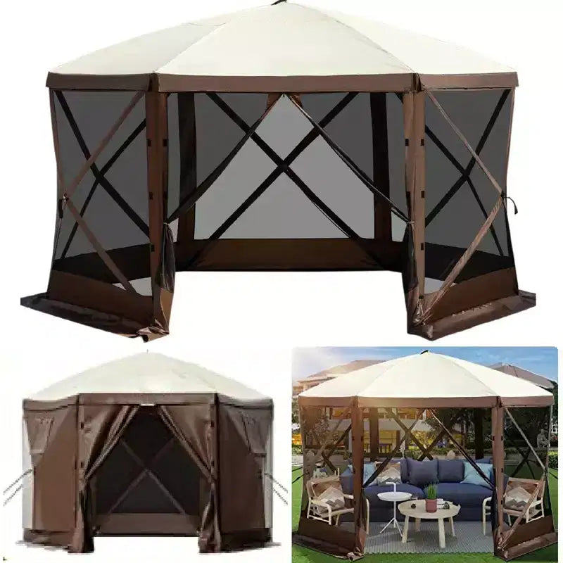 Gazebo Screen Tent, 12 X 12 Ft, 6 Sided Pop-up Camping Canopy Shelter Tent with Mesh Windows, Portable Carry Bag
