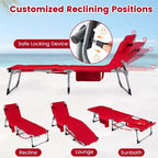 Gymax Tanning Chair w/ Face Arm Holes 4-Level Backrest & Head Pillow Side Pocket