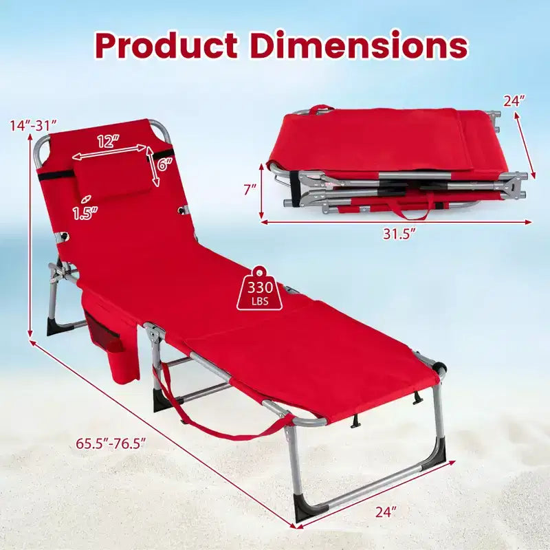 Gymax Tanning Chair w/ Face Arm Holes 4-Level Backrest & Head Pillow Side Pocket