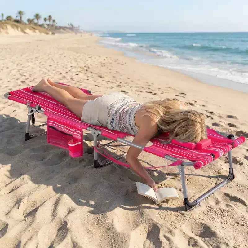 Gymax Tanning Chair w/ Face Arm Holes 4-Level Backrest & Head Pillow Side Pocket