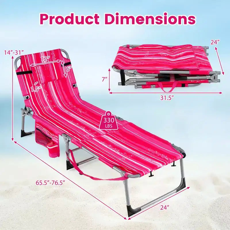 Gymax Tanning Chair w/ Face Arm Holes 4-Level Backrest & Head Pillow Side Pocket