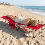 Gymax Tanning Chair w/ Face Arm Holes 4-Level Backrest & Head Pillow Side Pocket