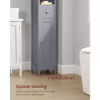 VASAGLE Tall Bathroom Cabinet, Slim Freestanding Bathroom Storage Cabinet with Adjustable Shelves, Drawer, Open Compartments, Dove Gray