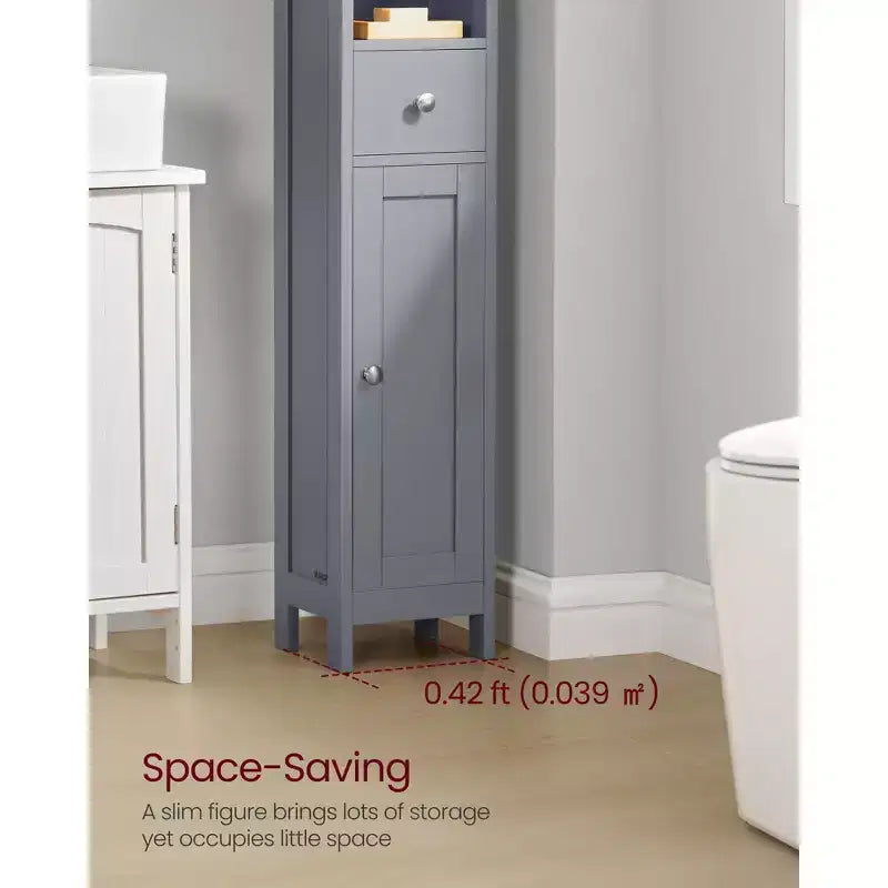 VASAGLE Tall Bathroom Cabinet, Slim Freestanding Bathroom Storage Cabinet with Adjustable Shelves, Drawer, Open Compartments, Dove Gray