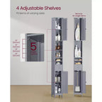 VASAGLE Tall Bathroom Cabinet, Slim Freestanding Bathroom Storage Cabinet with Adjustable Shelves, Drawer, Open Compartments, Dove Gray