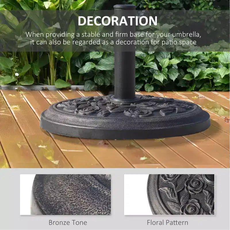 18 Round Resin Umbrella Base Stand, 20 lbs Market Parasol Holder with Decorative Rose Floral Pattern