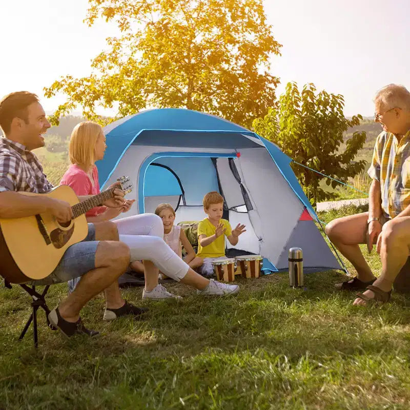 4 Person Dome Camping Tent, Blue, Easy Setup, Waterproof, with Carry Bag & Mesh Door, Portable for Family Hiking/Traveling