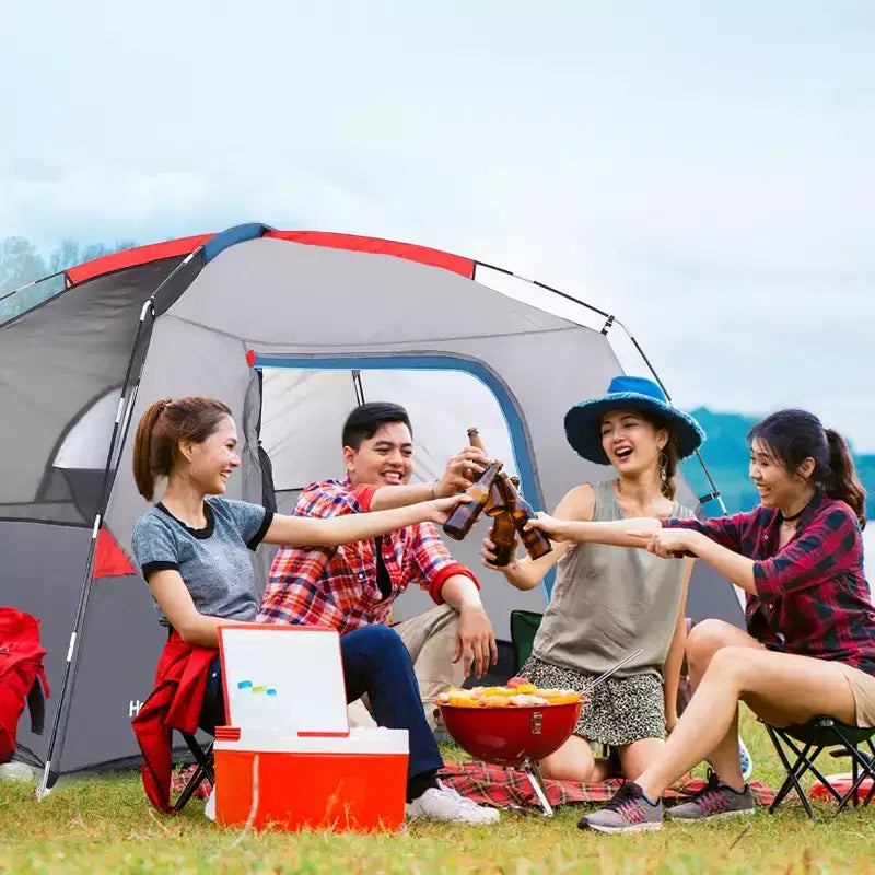 4 Person Dome Camping Tent, Blue, Easy Setup, Waterproof, with Carry Bag & Mesh Door, Portable for Family Hiking/Traveling