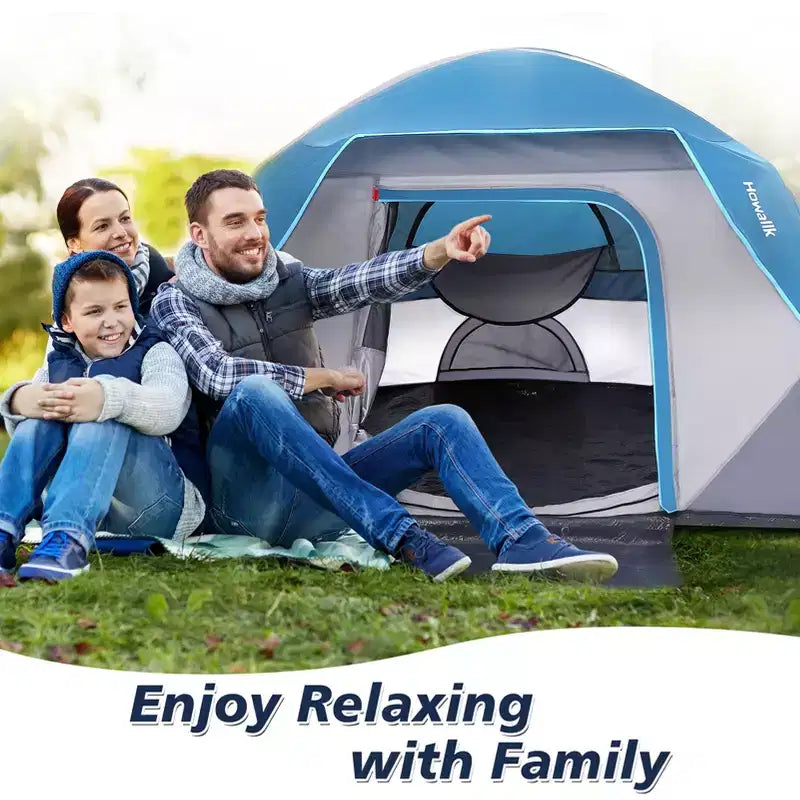 4 Person Dome Camping Tent, Blue, Easy Setup, Waterproof, with Carry Bag & Mesh Door, Portable for Family Hiking/Traveling