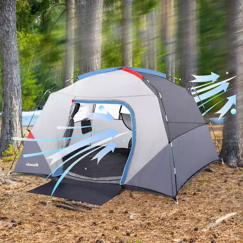 4 Person Dome Camping Tent, Blue, Easy Setup, Waterproof, with Carry Bag & Mesh Door, Portable for Family Hiking/Traveling