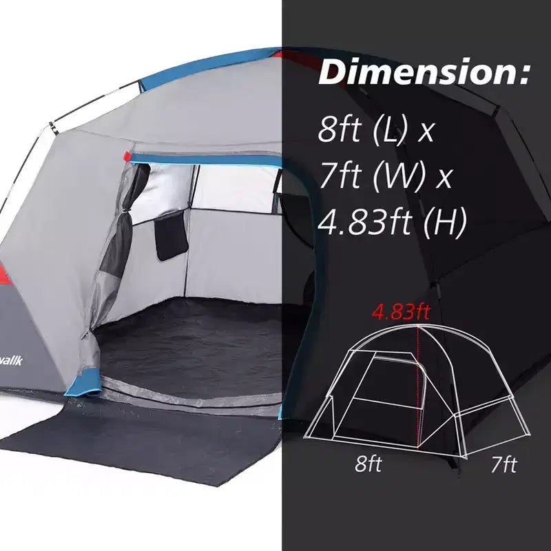 4 Person Dome Camping Tent, Blue, Easy Setup, Waterproof, with Carry Bag & Mesh Door, Portable for Family Hiking/Traveling