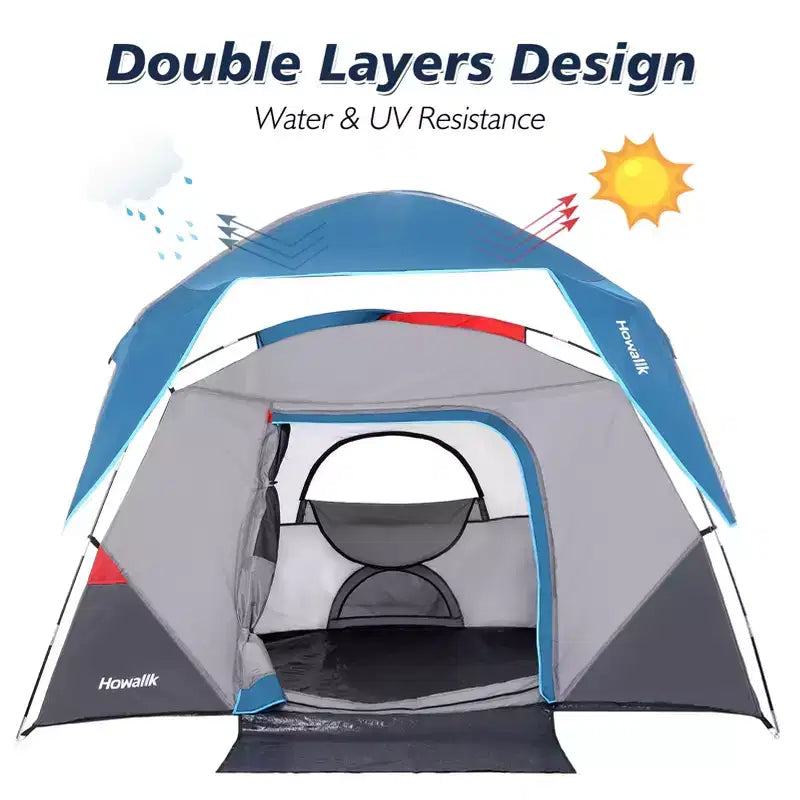4 Person Dome Camping Tent, Blue, Easy Setup, Waterproof, with Carry Bag & Mesh Door, Portable for Family Hiking/Traveling