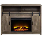 Rustic Oak Finish Fireplace with Shelf Storage