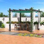 Retractable Outdoor Pergola 10x13 Ft with Adjustable Blue Canopy 4 White Curtains Weatherproof Aluminum Patio Canopy for Backyard Garden