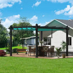 Retractable Outdoor Pergola 10x13 Ft with Adjustable Blue Canopy 4 White Curtains Weatherproof Aluminum Patio Canopy for Backyard Garden