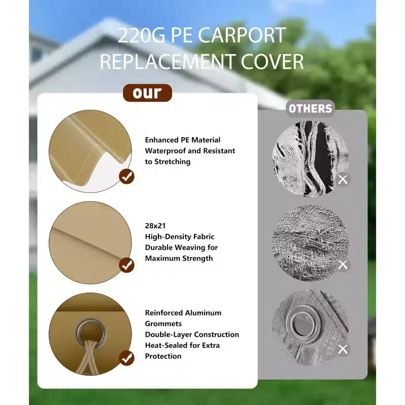 Replacement Canopy Cover for Carport Heavy Duty Waterproof UV Resistant PE Fits 13x20 13x25 20x13x11 ft White Yellow Top Only No Frame