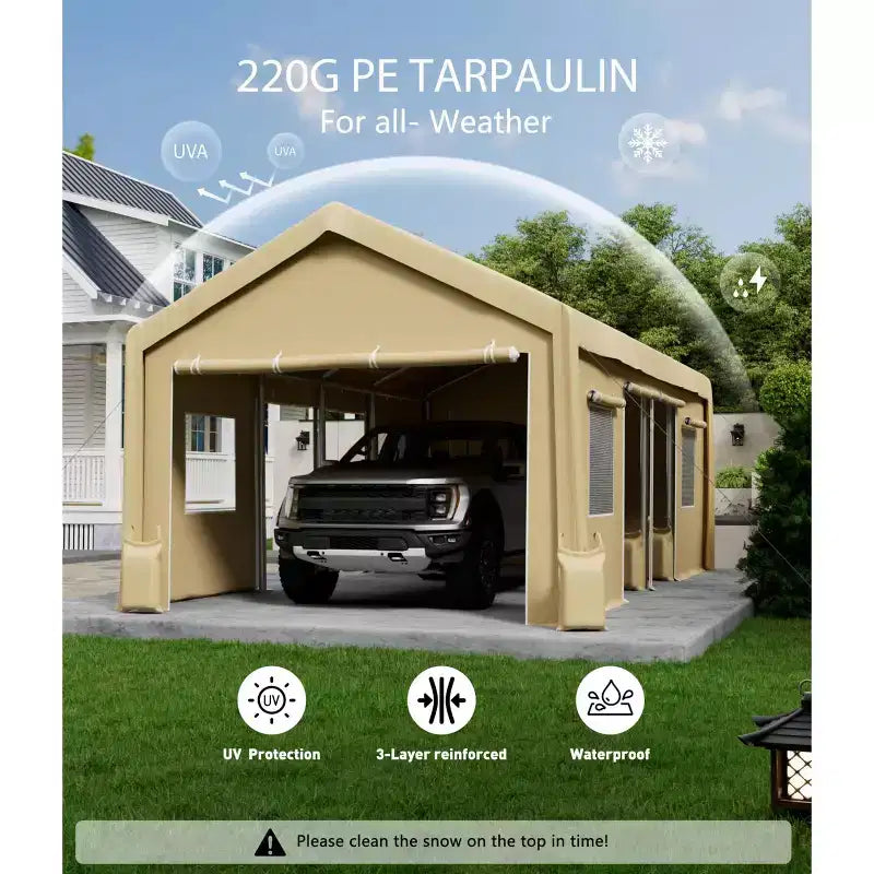 Replacement Canopy Cover for Carport Heavy Duty Waterproof UV Resistant PE Fits 13x20 13x25 20x13x11 ft White Yellow Top Only No Frame