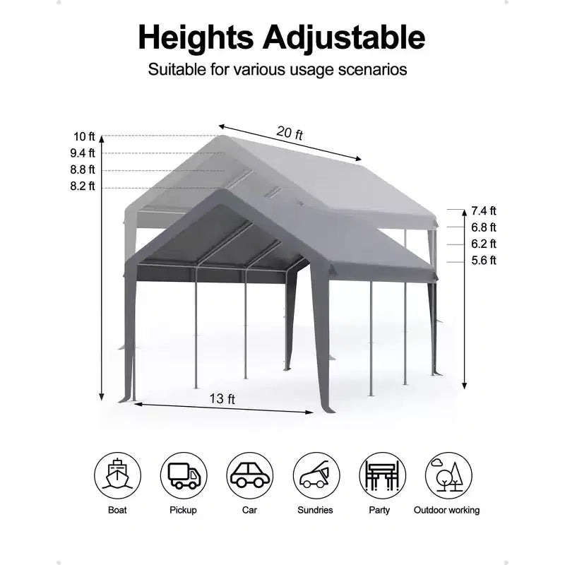 Replacement Canopy Cover for Carport Heavy Duty Waterproof UV Resistant PE Fits 13x20 13x25 20x13x11 ft White Yellow Top Only No Frame