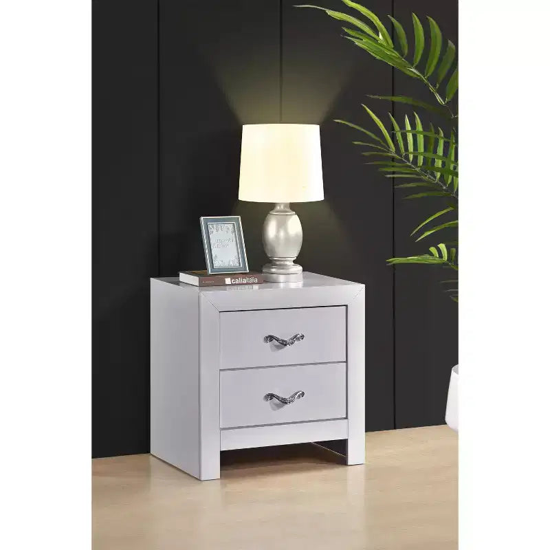 Passion Furniture Moreland Sparkling White 2-Drawer 24 in. W Nightstand